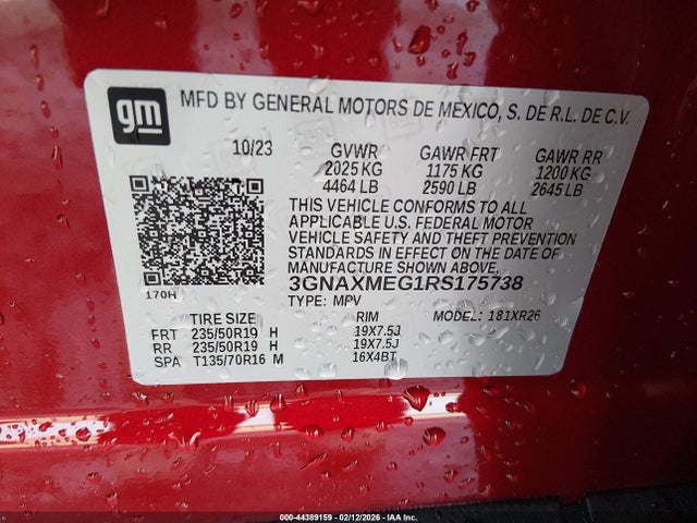 3GNAXMEG1RS175738 Chevrolet Equinox Fwd Rs
