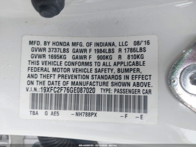 Honda CIVIC EX 2016 19XFC2F76GE087020 Image 9