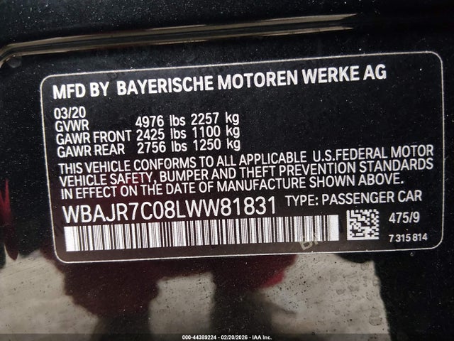 2020 BMW 530I WBAJR7C08LWW81831 Photo 8