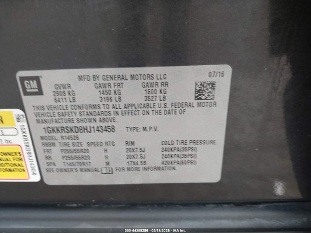 Aukcja sprzedaży 2017 Gmc Acadia Limited, vin: 1GKKRSKD8HJ143458, numer aukcji: 44389286