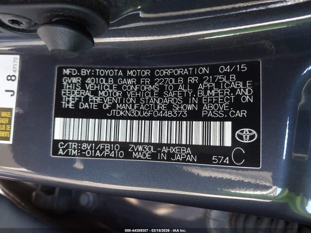 Toyota Prius Two 2015 JTDKN3DU6F0448373 Image 9