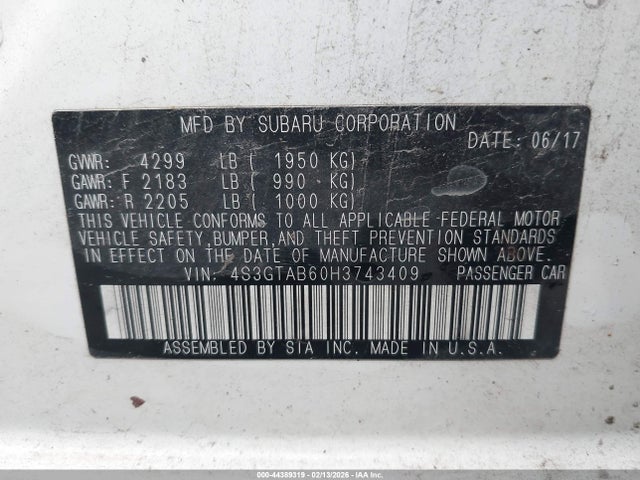 Aukcja sprzedaży 2017 Subaru Impreza Premium, vin: 4S3GTAB60H3743409, numer aukcji: 44389319