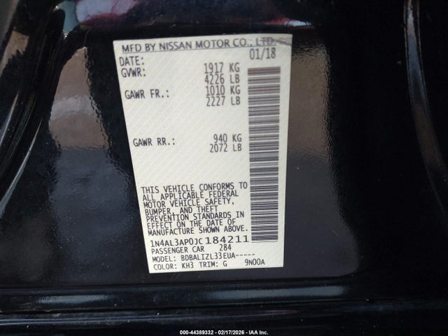 1N4AL3AP0JC184211 Nissan Altima 2.5 Sv