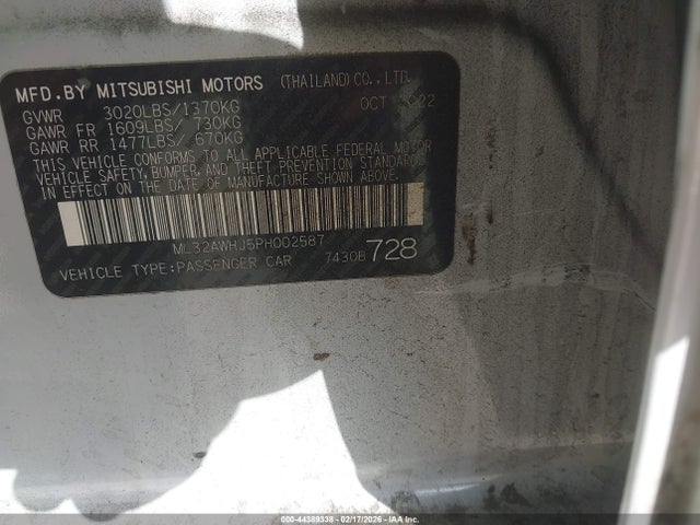 Продаж на аукціоні авто 2023 Mitsubishi Mirage Black Edition/ralliart/se, vin: ML32AWHJ5PH002587, номер лоту: 44389338