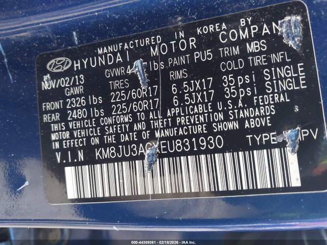 KM8JU3AGXEU831930 Hyundai TUCSON SE