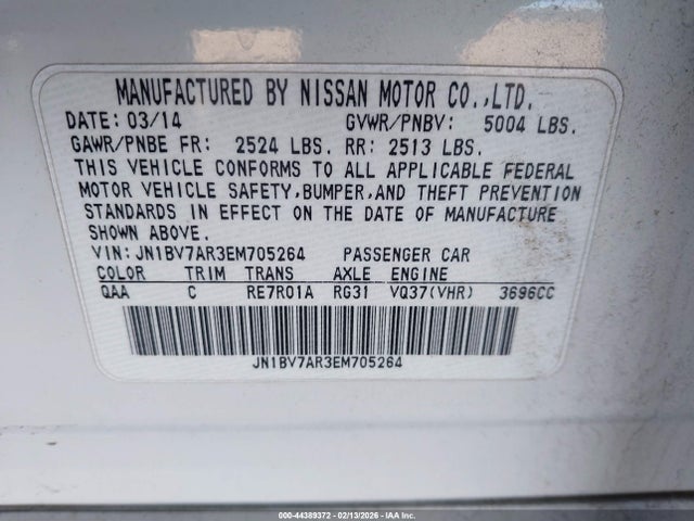 Продаж на аукціоні авто 2014 Infiniti Q50 Premium, vin: JN1BV7AR3EM705264, номер лоту: 44389372