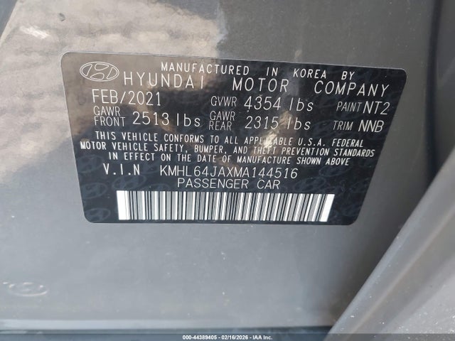 Aukcja sprzedaży 2021 Hyundai Sonata Sel, vin: KMHL64JAXMA144516, numer aukcji: 44389405