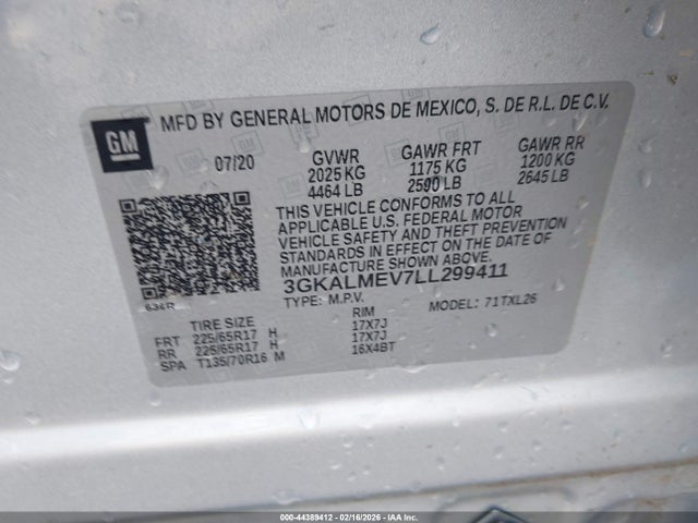 Aukcja sprzedaży 2020 Gmc Terrain Fwd Sle, vin: 3GKALMEV7LL299411, numer aukcji: 44389412