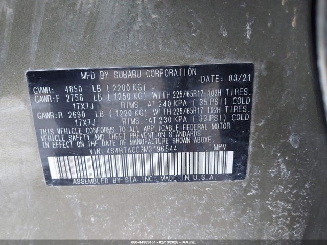 2021 SUBARU OUTBACK 4S4BTACC3M3196544 Photo 8