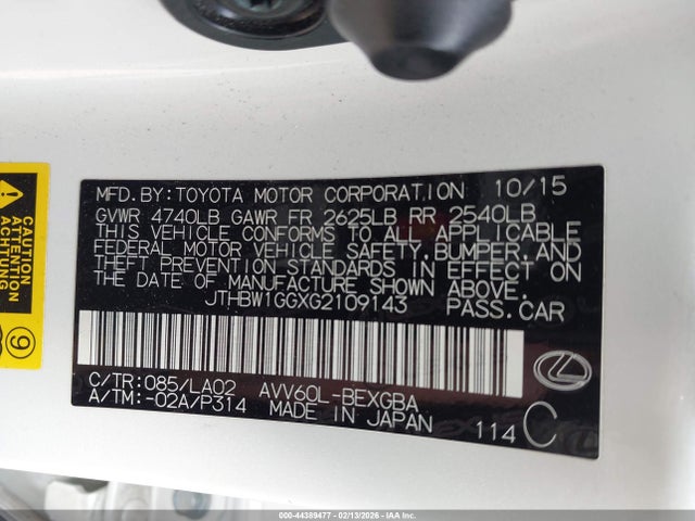 2016 LEXUS ES 300H JTHBW1GGXG2109143 Photo 8