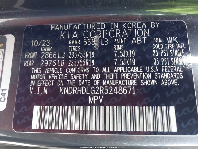 44389481 :رقم المزاد ، KNDRHDLG2R5248671 vin ، 2024 Kia Sorento Hybrid Ex مزاد بيع