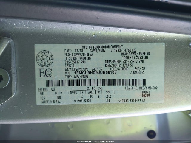 1FMCU9HD9JUB56105 Ford ESCAPE SEL