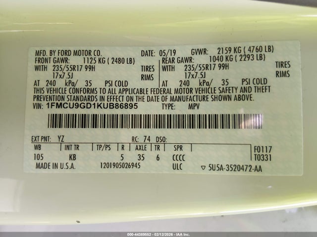 Ford ESCAPE SE 2019 1FMCU9GD1KUB86895 Image 9