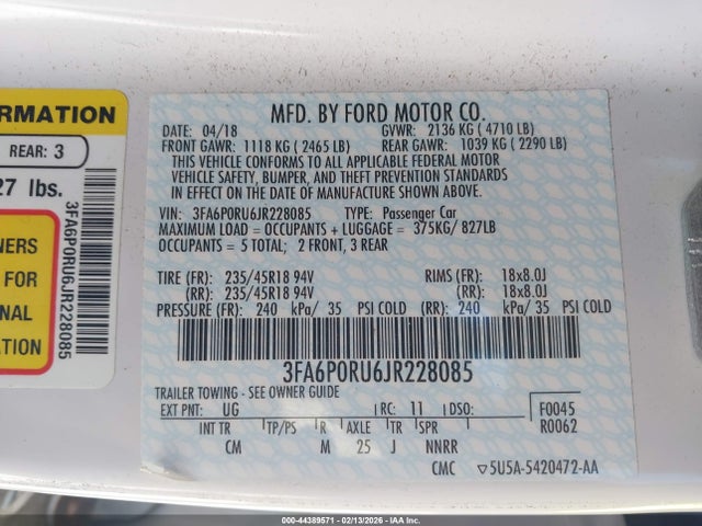 Ford Fusion Hybrid Titanium 2018 3FA6P0RU6JR228085 Image 9