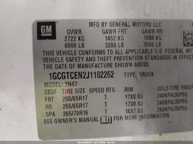 1GCGTCEN2J1102262 Chevrolet Colorado Lt