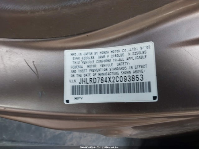Продаж на аукціоні авто 2002 Honda Cr-v Lx, vin: JHLRD784X2C093853, номер лоту: 44389599