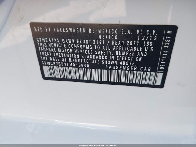 2020 Volkswagen Jetta 1.4t R-line/1.4t S/1.4t Se მანქანა იყიდება აუქციონზე, vin: 3VWCB7BU2LM016568, აუქციონის ნომერი: 44389612