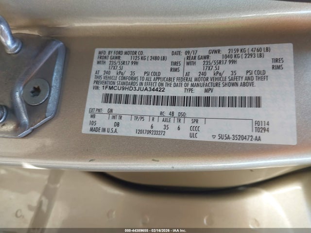 2018 FORD ESCAPE 1FMCU9HD3JUA34422 Photo 8