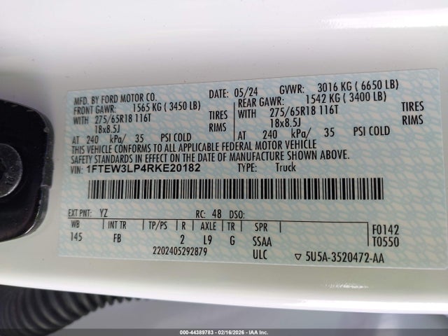 Auction sale of the 2024 Ford F-150 Xlt, vin: 1FTEW3LP4RKE20182, lot number: 44389783