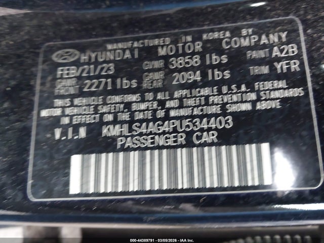 Auction sale of the 2023 Hyundai Elantra Sel, vin: KMHLS4AG4PU534403, lot number: 44389791
