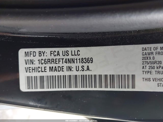 44389801 :رقم المزاد ، 1C6RREFT4NN118369 vin ، 2022 Ram 1500 Lone Star  4x2 5'7 Box مزاد بيع