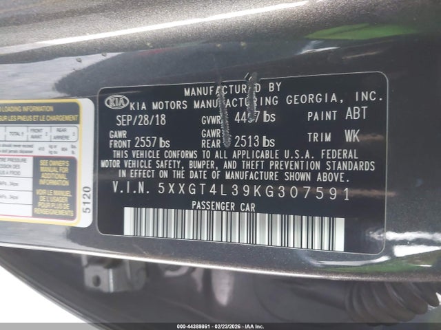 5XXGT4L39KG307591 KIA Optima Lx