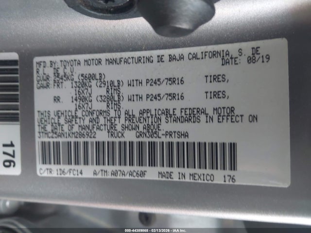 3TMCZ5AN1KM286922 Toyota Tacoma Sr5 V6