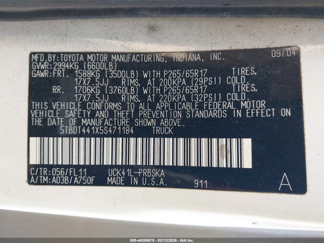 2005 TOYOTA TUNDRA 5TBDT441X5S471184 Photo 8