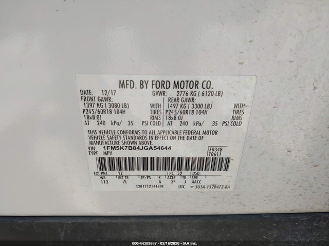 1FM5K7B84JGA54644 Ford Explorer