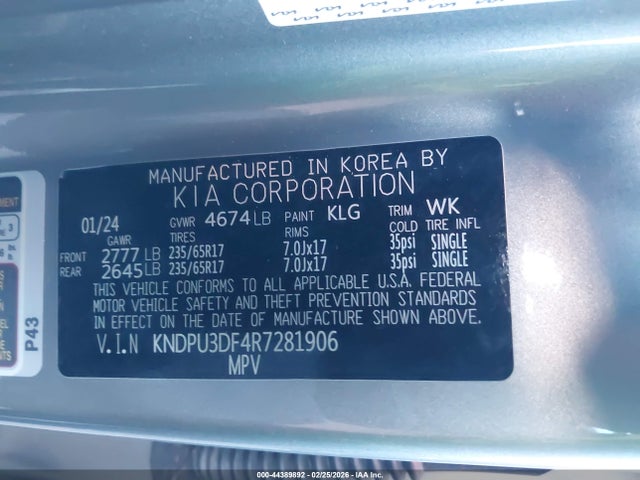 KNDPU3DF4R7281906 KIA Sportage Lx