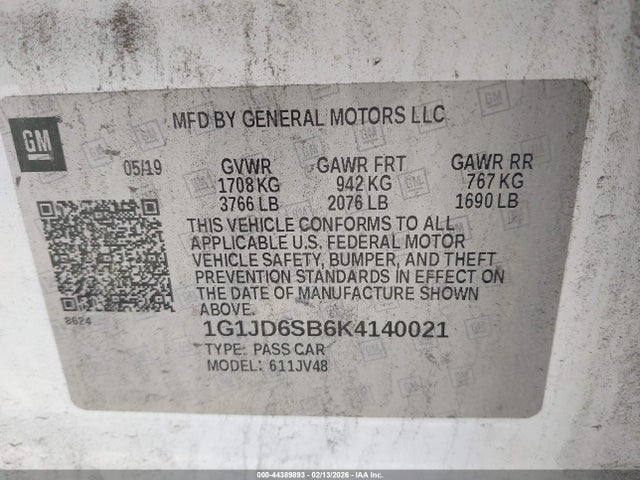 1G1JD6SB6K4140021 Chevrolet Sonic Lt Auto