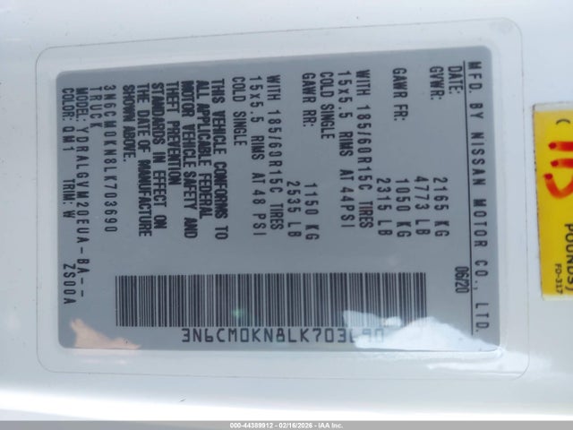 3N6CM0KN8LK703690 Nissan Nv200 Cargo Sv Xtronic Cvt