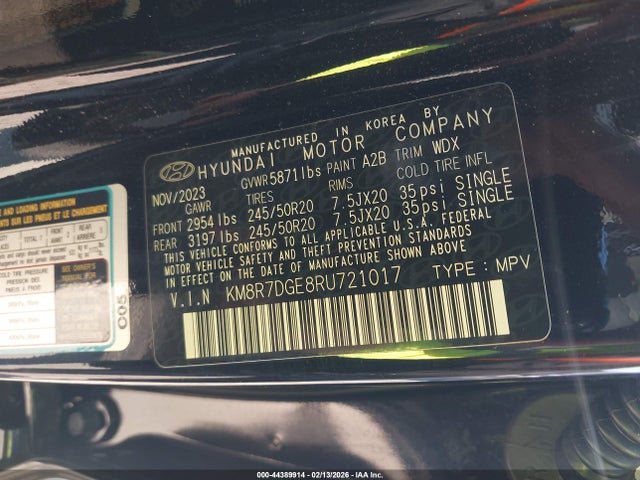 Продажа на аукционе авто 2024 Hyundai Palisade Calligraphy, vin: KM8R7DGE8RU721017, номер лота: 44389914