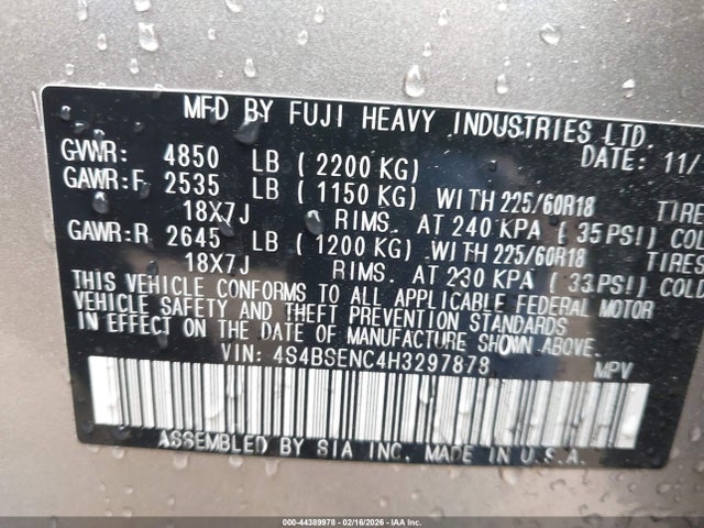4S4BSENC4H3297878 Subaru Outback 3.6r Limited