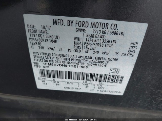 1FM5K7DH9HGE11906 Ford EXPLORER XLT