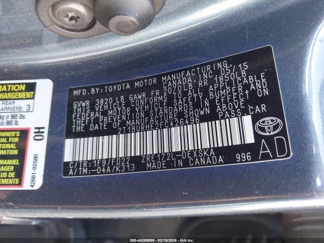 Toyota Corolla S Plus 2015 2T1BURHE2FC426496 Image 9