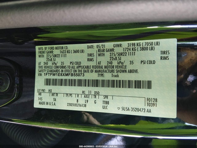 1FTFW1E8XMFB55073 Ford F-150 Limited