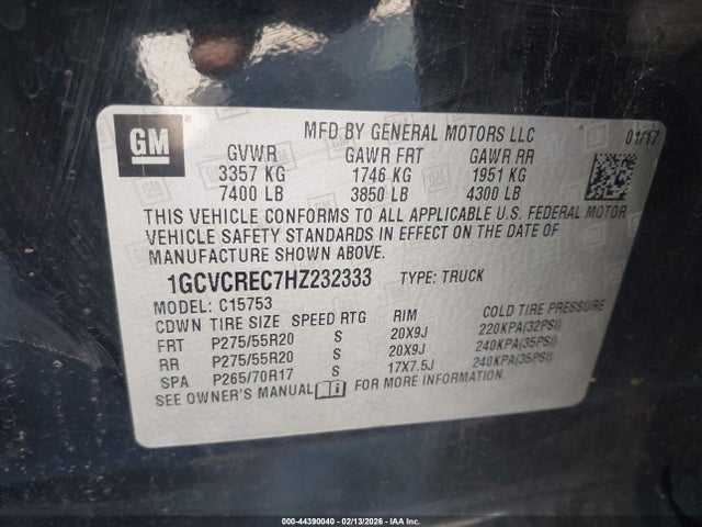 1GCVCREC7HZ232333 Chevrolet Silverado 1500 1lt