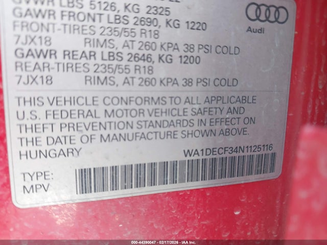 Aukcja sprzedaży 2022 Audi Q3 Premium 45 Tfsi S Line Quattro Tiptronic, vin: WA1DECF34N1125116, numer aukcji: 44390047