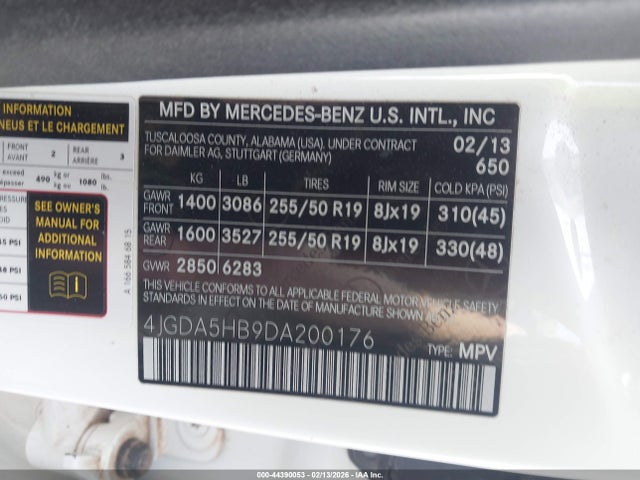 Продаж на аукціоні авто 2013 Mercedes-benz Ml 350 4matic, vin: 4JGDA5HB9DA200176, номер лоту: 44390053