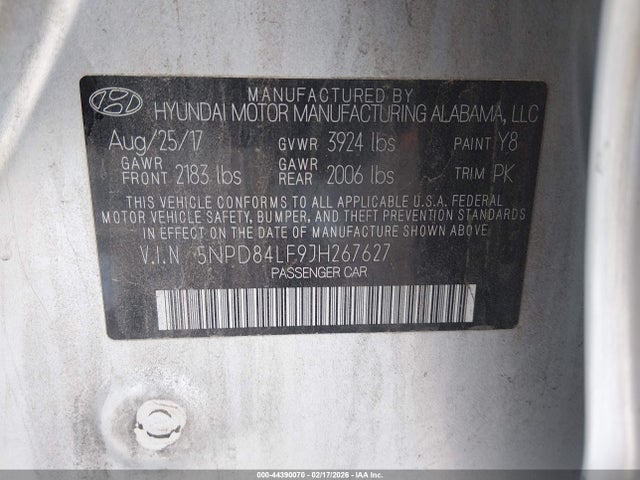 5NPD84LF9JH267627 Hyundai ELANTRA SEL
