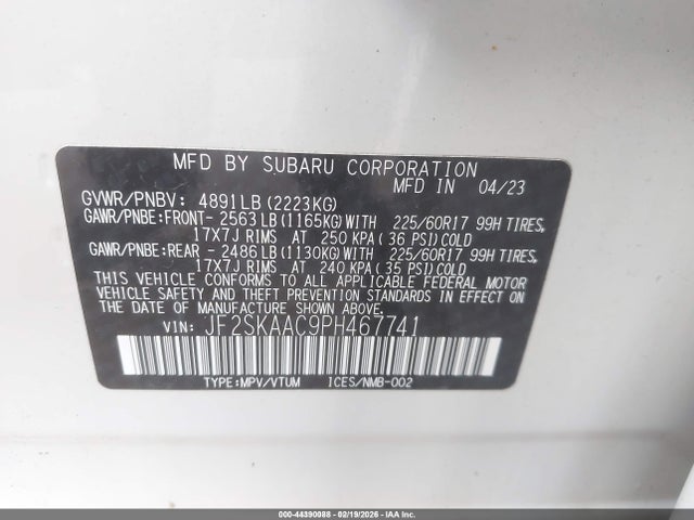 Продажа на аукционе авто 2023 Subaru Forester, vin: JF2SKAAC9PH467741, номер лота: 44390088