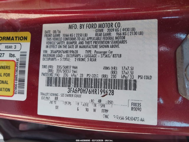 2017 FORD FUSION 3FA6P0H76HR199628 Photo 8