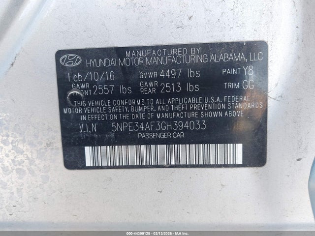 Hyundai Sonata Limited 2016 5NPE34AF3GH394033 Image 9
