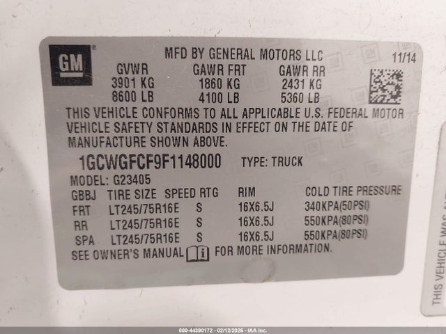 1GCWGFCF9F1148000 Chevrolet Express 2500 Work Van