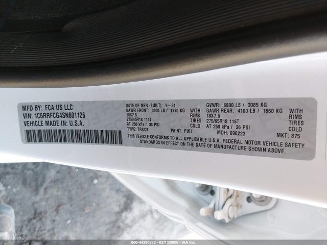 2025 Ram 1500 Tradesman  4x4 6'4 Box მანქანა იყიდება აუქციონზე, vin: 1C6RRFCG4SN601126, აუქციონის ნომერი: 44390222