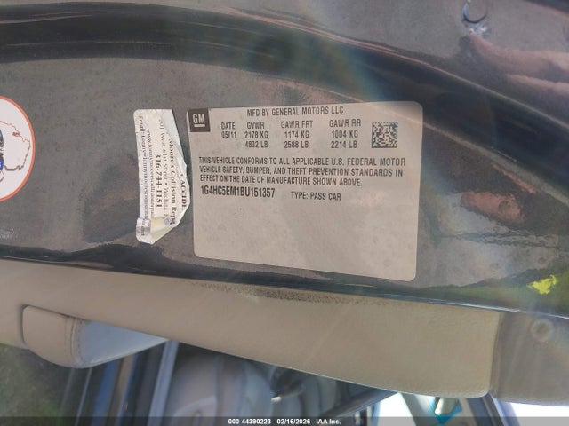 Продаж на аукціоні авто 2011 Buick Lucerne Cxl, vin: 1G4HC5EM1BU151357, номер лоту: 44390223