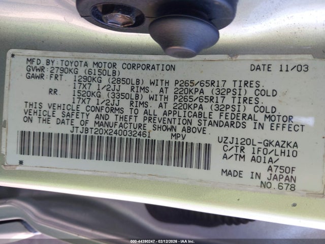 2004 LEXUS GX 470 JTJBT20X240032461 Photo 8