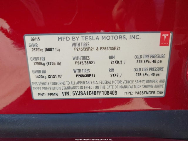 2015 TESLA MODEL S 5YJSA1E40FF108409 Photo 8