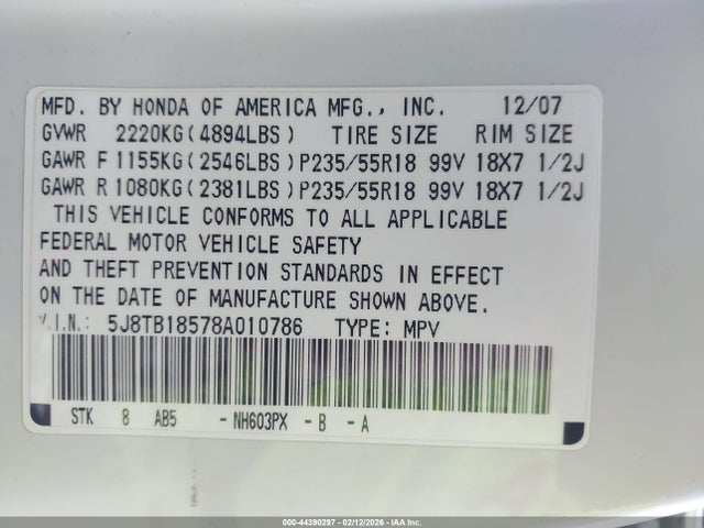 2008 ACURA RDX 5J8TB18578A010786 Photo 8